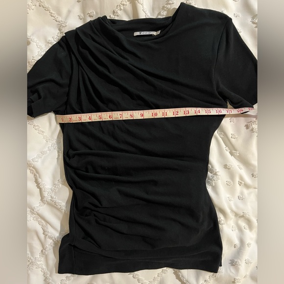 Alexander Wang black draped fitted stretch short sleeve top - Picture 5 of 8